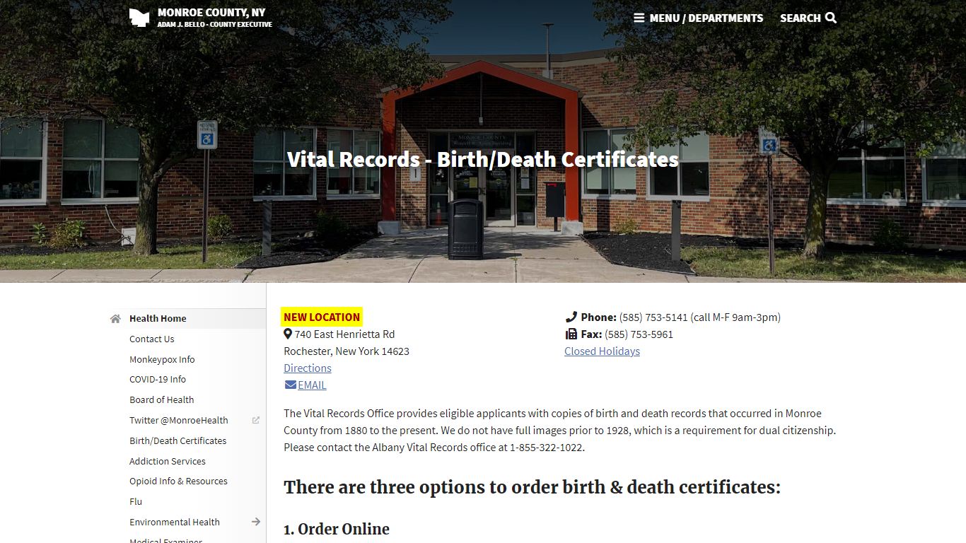 Monroe County, NY - Vital Records - Birth/Death Certificates